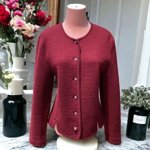 DEANS OF SCOTLAND 100% WOOL BUTTON DOWN SWEATER BURGUNDY MEDIUM - Picture 2 of 5